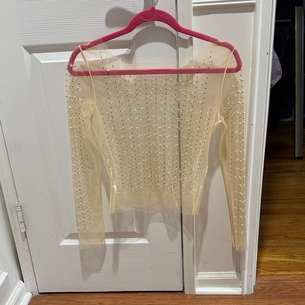 Sheer Long Sleeve Top with Rhinestones